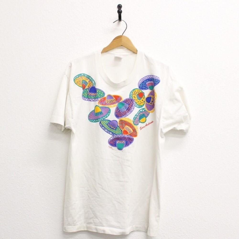 Vintage 80s San Antonio Sombreros White T Shirt Mens XL Texas Souvenir